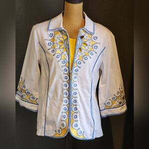 Bob Mackie White and Blue Embroidered Jacket